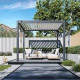 Pergola bioclimatique - 3 x 3 m - 9 m˛ - Structure aluminium anthracite et lames toiture acier blanches