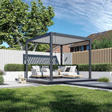 Pergola bioclimatique - 3 x 3 m - 9 m˛ - Structure aluminium anthracite et lames toiture acier blanches