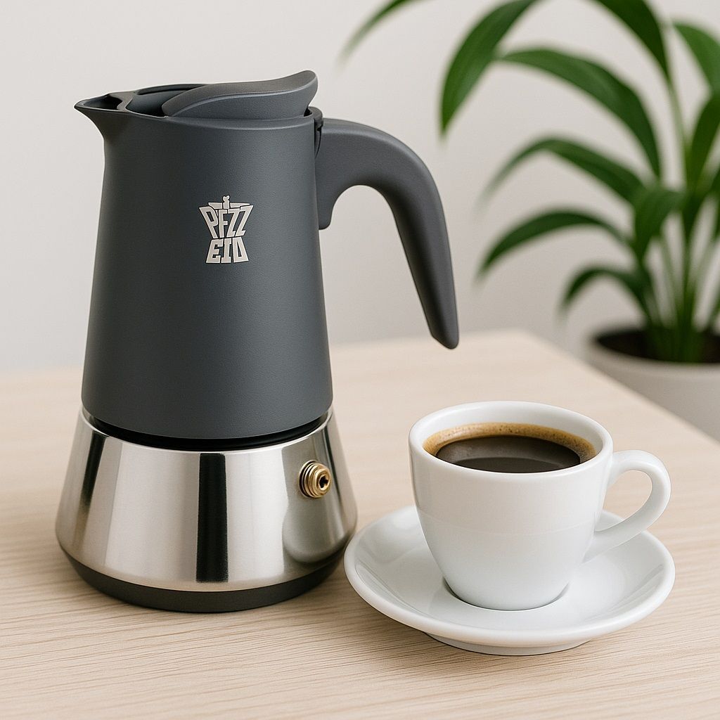 Cafetiere italienne - PEZZETTI - STEELEXPRESS - Acier inoxydable - 6 tasses - Tous feux dont induction - Bleu Indigo