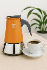 Cafetiere italienne - PEZZETTI - STEELEXPRESS - Acier inoxydable - 2 tasses 85 ml - Tous feux dont induction - Orange