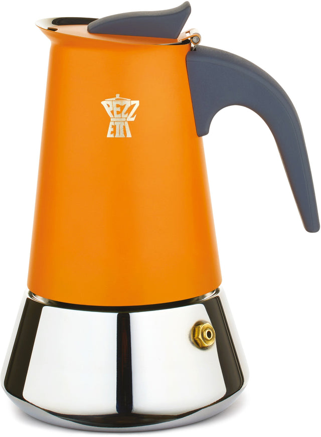 Cafetiere italienne - PEZZETTI - STEELEXPRESS - Acier inoxydable - 2 tasses 85 ml - Tous feux dont induction - Orange