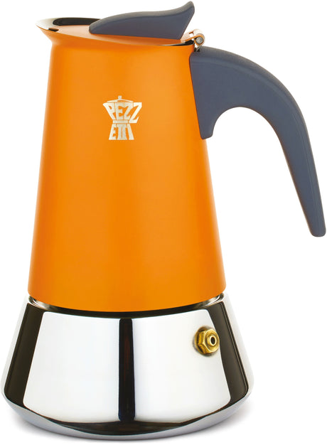 Cafetiere italienne - PEZZETTI - STEELEXPRESS - Acier inoxydable - 2 tasses 85 ml - Tous feux dont induction - Orange