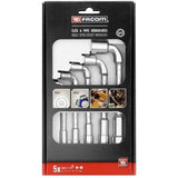 Coffret de 5 clés a pipe débouchées FACOM - 76.J5PB - 12 pans x 6 pans - Ouvertures de 8 a 17 mm - Profil OGV