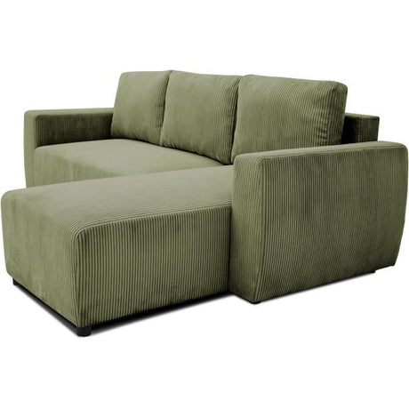 Canapé d'angle convertible réversible 3 / 4 places - PHARELL - Tissu velours côtelé Kaki - Coffre - 224 x 155 x 85 cm