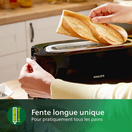 Grille-pain - PHILIPS - HD2590/90 - Collection Daily petit déjeuner - 1 fente longue - 830W - Noir
