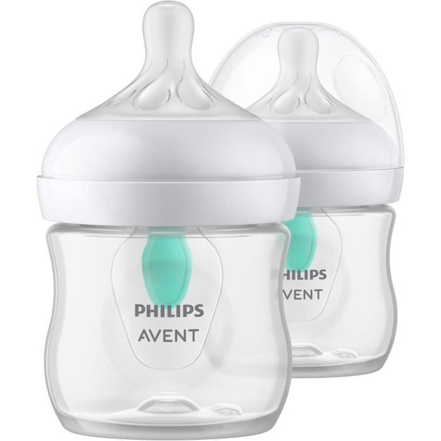 Lot de 2 biberons - PHILIPS AVENT- Natural 3.0 - Anti-colique - 125 ml - AirFree - Tétine imitant la forme du sein - Blanc
