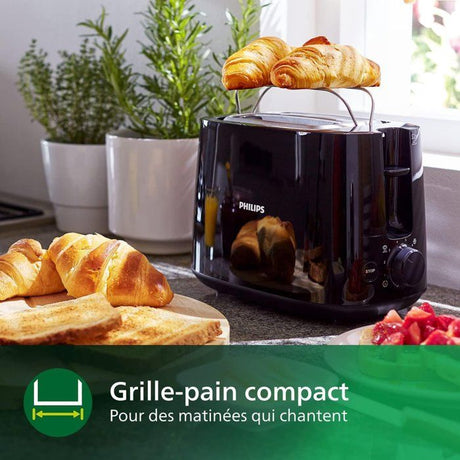 Grille-pain - PHILIPS - HD2581/90 - Collection Daily petit déjeuner - 2 fentes - 830W - Noir