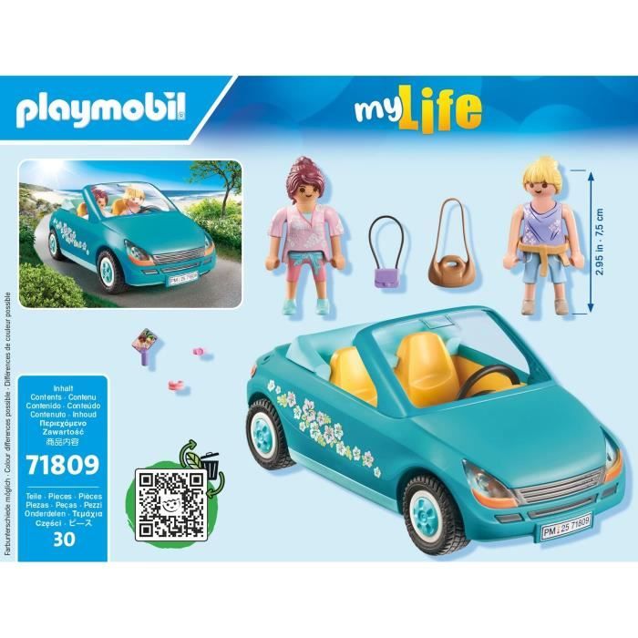 PLAYMOBIL 71809 Cabriolet et jeunes filles avec perche a selfie, My Life, 30 pieces, Des 4 ans