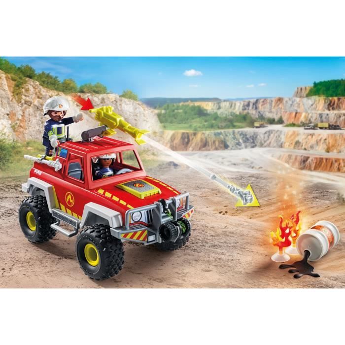 PLAYMOBIL 71824 Véhicule de pompiers avec bidon d'essence enflammé, Action Heroes, Les pompiers, 68 pieces, Des 4 ans