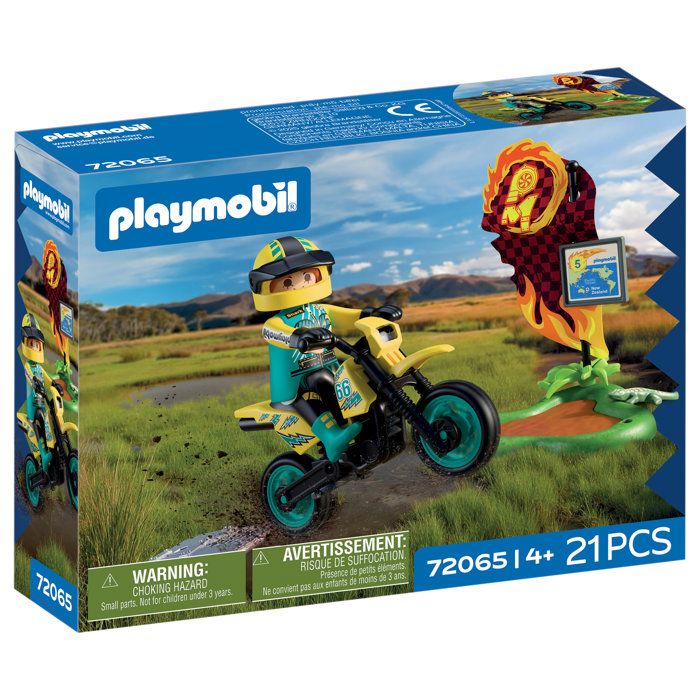 Playmobil 72065 Motocross, Véhicule de course, 21 pieces, rider & accessoires, Des 4 ans