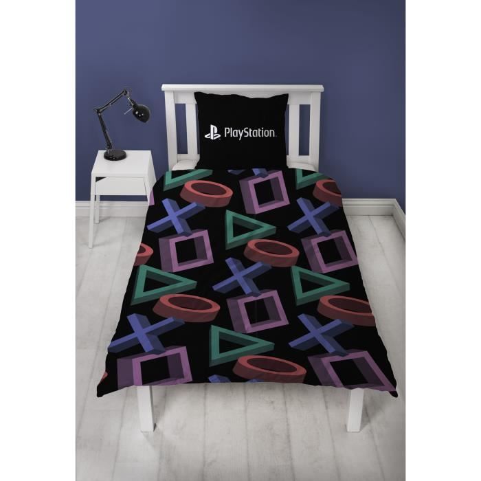 Parure de lit réversible - PLAYSTATION - Microfibre - 1 housse de couette 140 x 200 cm + 1 taie 63 x 63 cm
