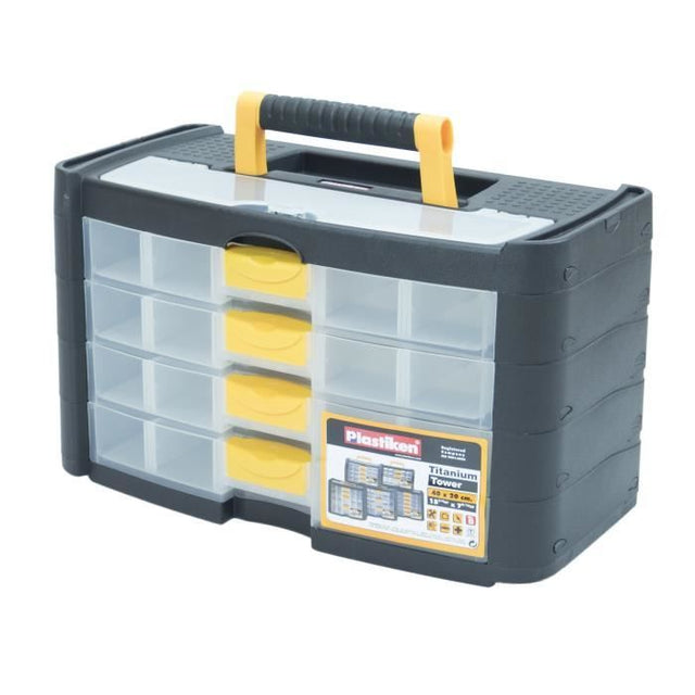Boîte a outillage - Plastiken - 90004_NOIRE - 4 petits tiroirs - Titanium - En plastique