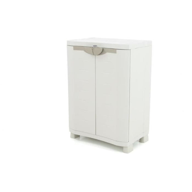 Armoire basse de rangement en résine PLASTIKEN - 2 portes et 2 étageres - Beige - 70x45x100 cm