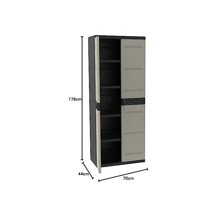 Armoire haute avec étageres - PLASTIKEN - Titanium - 70 x 44 x 176 cm - Beige et Noir