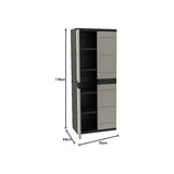 Armoire haute avec étageres - PLASTIKEN - Titanium - 70 x 44 x 176 cm - Beige et Noir