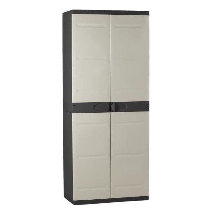 Armoire haute avec étageres - PLASTIKEN - Titanium - 70 x 44 x 176 cm - Beige et Noir