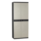 Armoire haute avec étageres - PLASTIKEN - Titanium - 70 x 44 x 176 cm - Beige et Noir