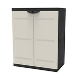 Armoire basse 2 portes TITANIUM PLASTIKEN avec étageres - Beige et Noire - Intérieur/Extérieur