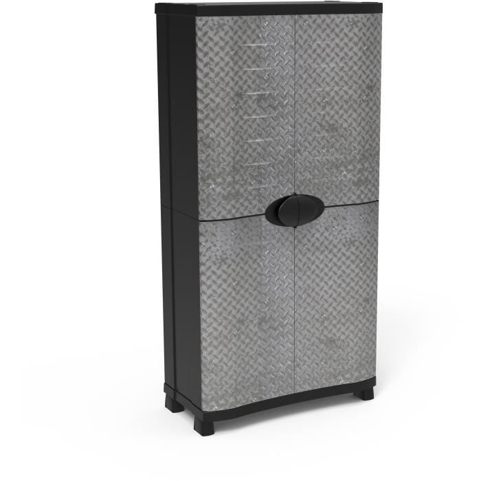 Armoire - PLASTIKEN - Space-saver - 90 cm - 4 étageres - Noir/bois