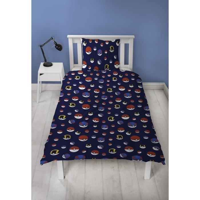 Parure de lit réversible - POKEMON - Starter & Poké-ball - Microfibre - 1 housse de couette 140 x 200 cm + 1 taie 63 x 63 cm