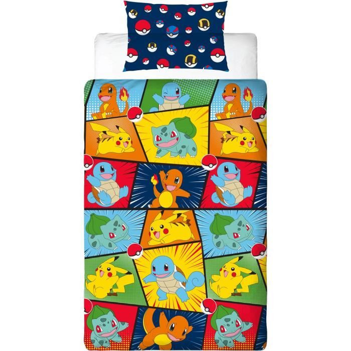 Parure de lit réversible - POKEMON - Starter & Poké-ball - Microfibre - 1 housse de couette 140 x 200 cm + 1 taie 63 x 63 cm