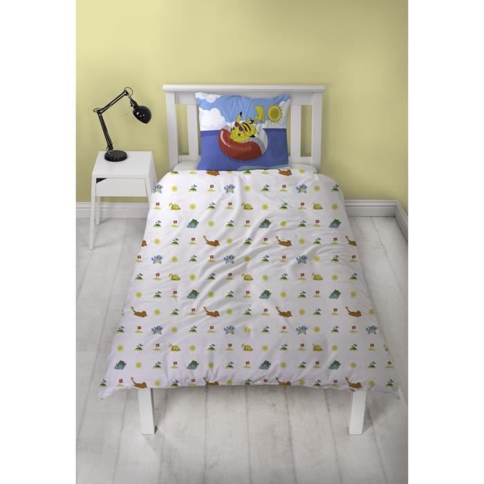 Parure de lit - POKEMON - Pikachu et ses amis a la plage - Microfibre - 1 housse de couette 140 x 200 cm + 1 taie 63 x 63 cm