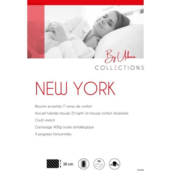 URBAN Collections NEW-YORK Ensemble sommier et matelas 140x190cm - 798 ressorts ensachés