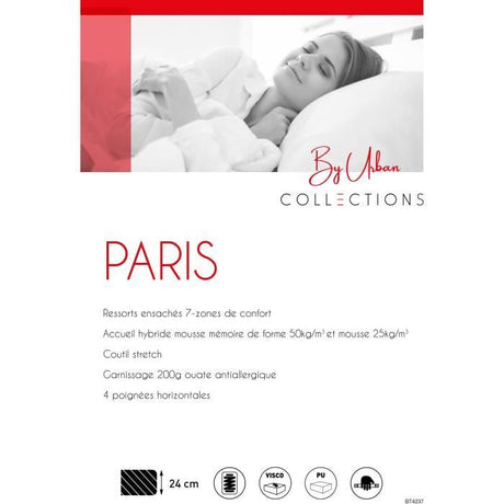 URBAN Collections PARIS Ensemble sommier et matelas 160 x 200 cm- 960 Ressorts ensachés et mémoire de forme - 24 cm - Ferme