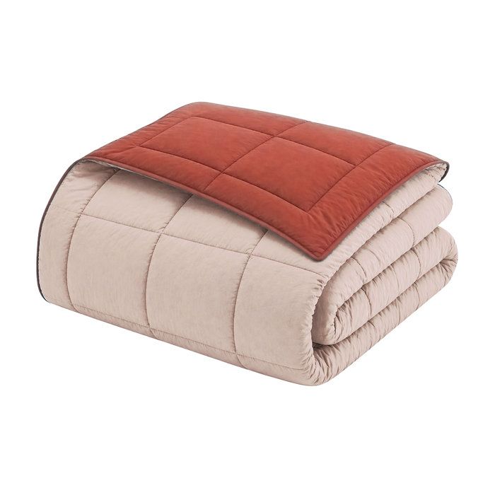 CALGARY - Couette Chaude Microfibre 400gr/m˛ - Gris Galet & Marron Gingembre - 140 x 200 cm