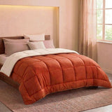 CALGARY - Couette Chaude Microfibre 400gr/m˛ - Gris Galet & Marron Gingembre -220 x 240 cm