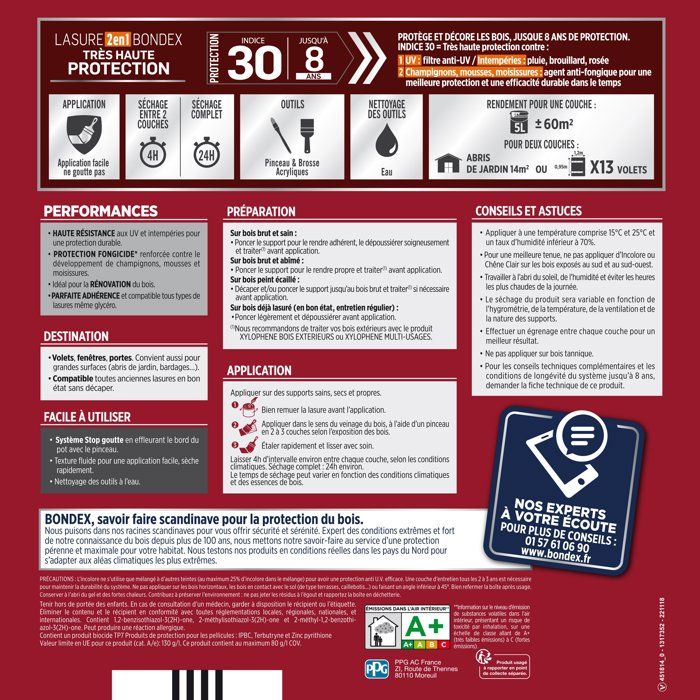 lasure pour bois trés haute protection 8 ans incolore 5L Bondex