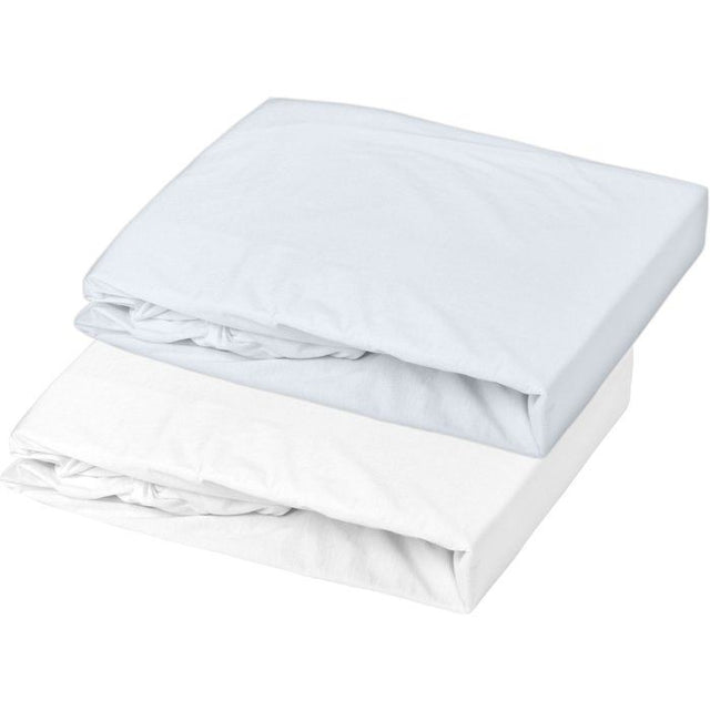 Lot de 2 draps housse - MON PTIT DODO - Jersey 100% coton - 70 x 140 cm - Blanc et light blue