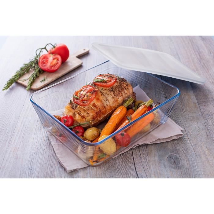 Boîte de conservation rectangulaire - PYREX - 1451004 - Couvercle en plastique - Verre borosilicate - 19 x 14 cm