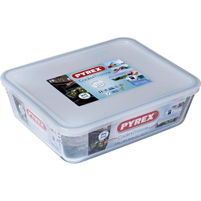Boîte de conservation rectangulaire - PYREX - 1451006 - Couvercle en plastique - Verre borosilicate - 24 x 19 cm