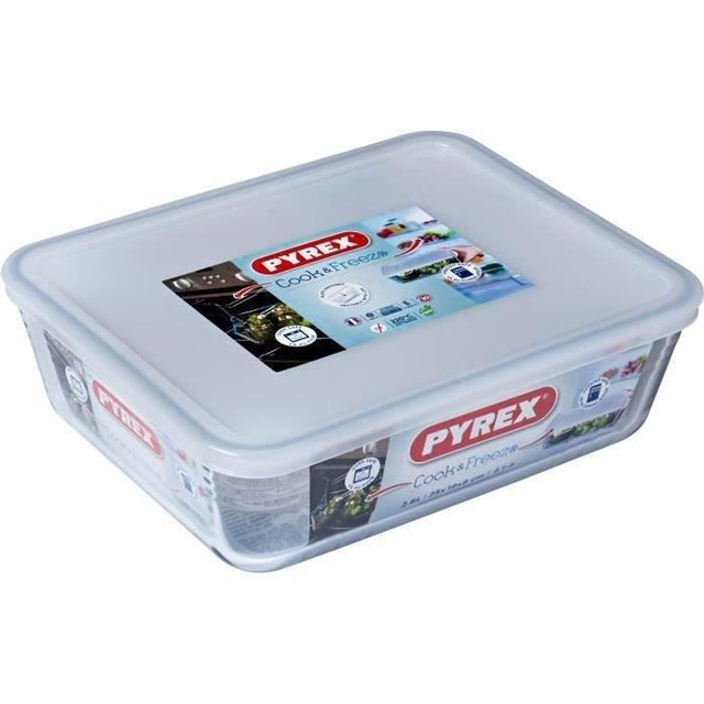 Boîte de conservation rectangulaire - PYREX - 1451006 - Couvercle en plastique - Verre borosilicate - 24 x 19 cm