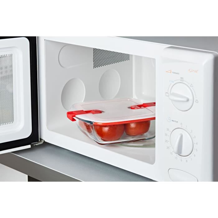 Lot de 3 lunch box - PYREX - Cook & Heat - Verre - Carré - Couvercle a valves vapeur spécial micro-onde - 1 L