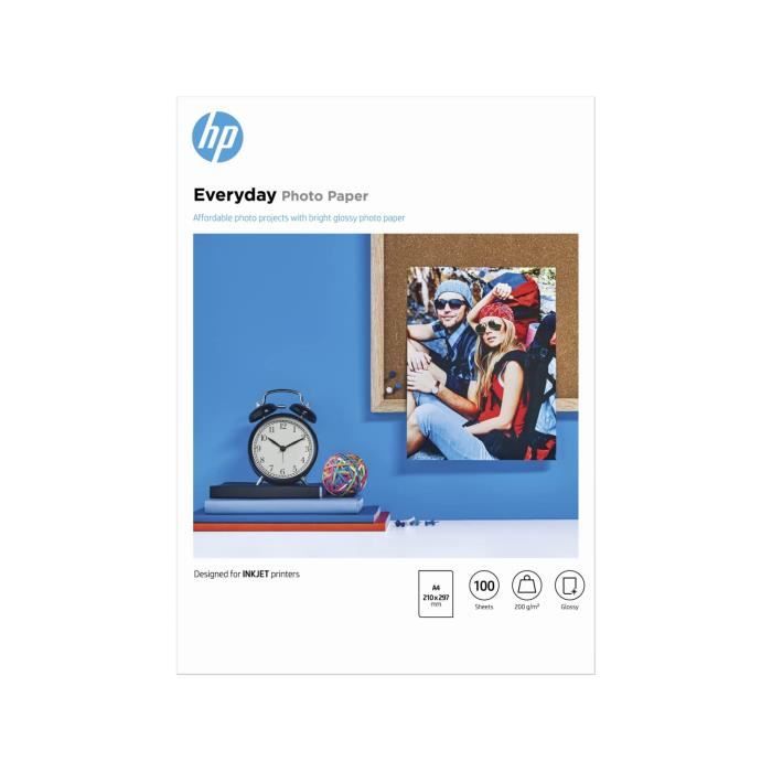Papier photo brillant HP Everyday - 100 feuilles/A4/210 x 297 mm - Polyvalent 200 g/m˛