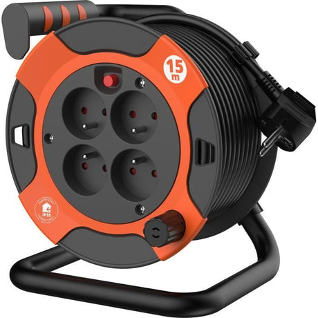 Enrouleur - QUARX - Bricolage - 15m, H05VV-F 3G1,5mm˛, disjoncteur thermique