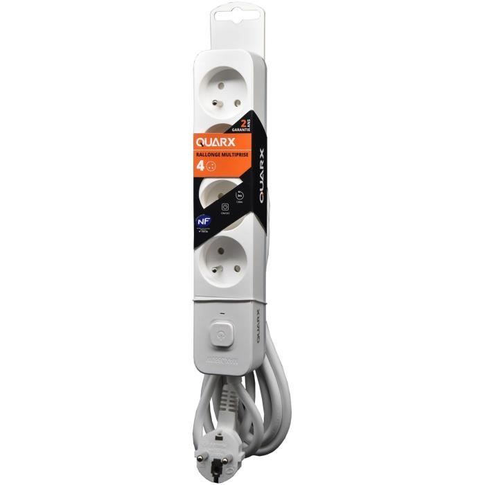 Multiprise - QUARX - 4 prises - Avec 3 ports USB, câble 1,5m