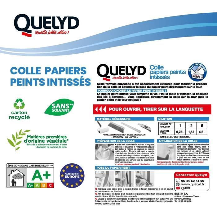 Colle papiers peints - QUELYD - Intissés en poudre - Toutes pieces - Application murale - Étui doseur 300 g
