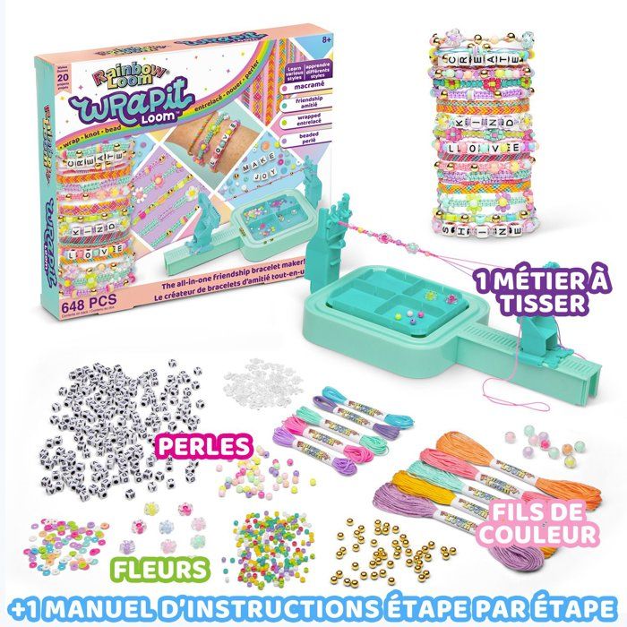 Kit de création de bracelets d'amitié - BANDAI - Rainbow Loom - Wrapit - 648 pieces - 20 projets DIY