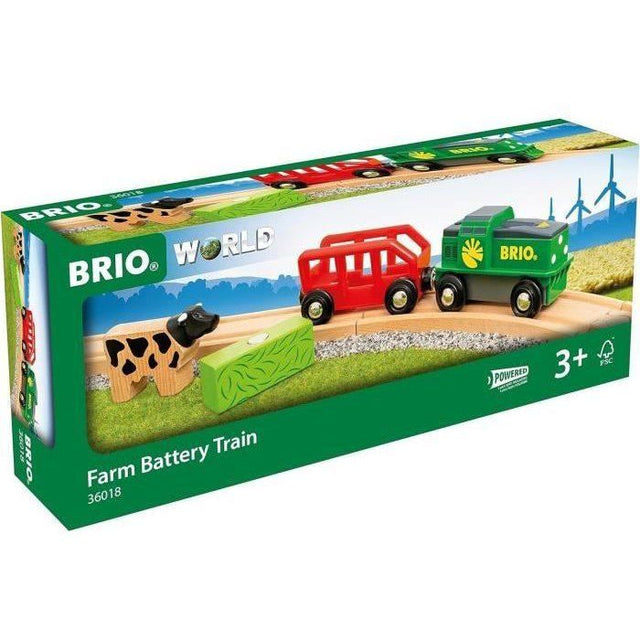 Train de la Ferme a Pile - BRIO - Circuit en bois - Wagon et chargement aimanté inclus