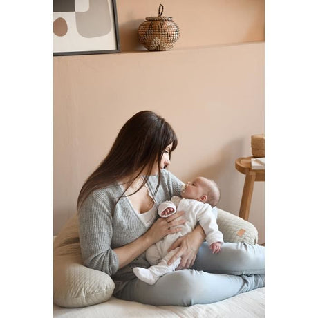 BÉABA - Big Flopsy™ - Coussin de grossesse et d'allaitement - Fleur de coton - 180 cm - Lin