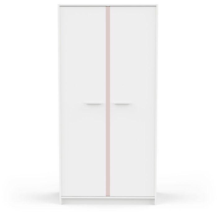 Armoire de chambre - REVERSO - Blanc mat - Décor Rose ou Bleu - 2 portes - L88,3 x P50 x H180,9 cm