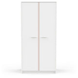 Armoire de chambre - REVERSO - Blanc mat - Décor Rose ou Bleu - 2 portes - L88,3 x P50 x H180,9 cm