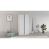 Armoire de chambre - REVERSO - Blanc mat - Décor Rose ou Bleu - 2 portes - L88,3 x P50 x H180,9 cm