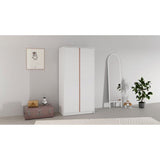 Armoire de chambre - REVERSO - Blanc mat - Décor Rose ou Bleu - 2 portes - L88,3 x P50 x H180,9 cm