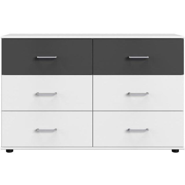 Commode RHODES  6 Tiroirs - Décor Blanc et gris - L130 x P41 x H83 cm