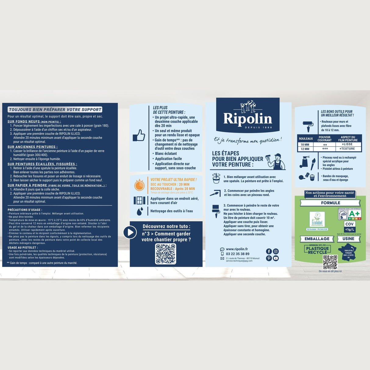 Peinture murs et plafonds - Blanc - Satin - RIPOLIN - Illico - 10 L