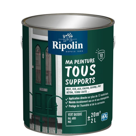 Peinture multi-supports - Vert basque - RAL 6005 - Mat - Ripolin - 2L
